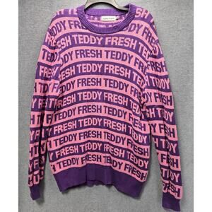 Teddy Fresh Spell Out Knit Pink Purple Sweater Size Large